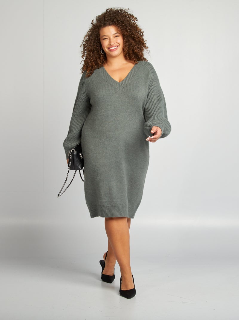 Vestido tipo jersey con cuello de pico 'Vero Moda Curve' GRIS - Kiabi