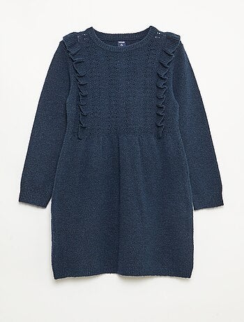 Vestido tipo jersey con punto calado y volantes