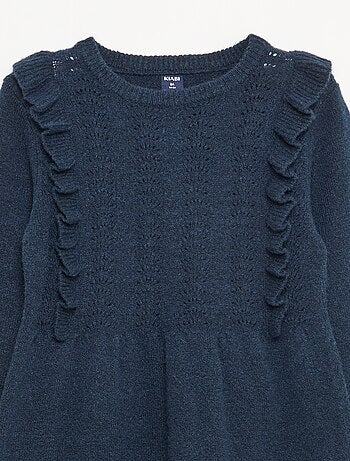 Vestido tipo jersey con punto calado y volantes