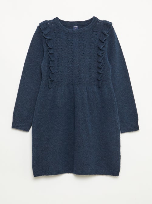 Vestido tipo jersey con punto calado y volantes - Kiabi