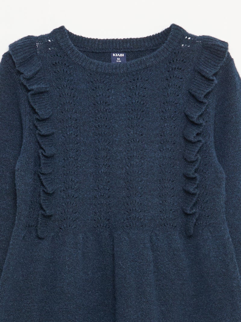 Vestido tipo jersey con punto calado y volantes Azul - Kiabi