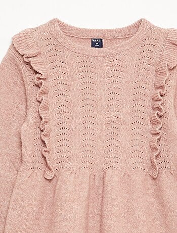 Vestido tipo jersey con punto calado y volantes