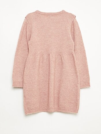 Vestido tipo jersey con punto calado y volantes