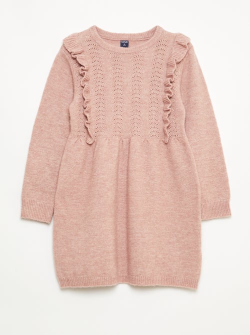 Vestido tipo jersey con punto calado y volantes - Kiabi