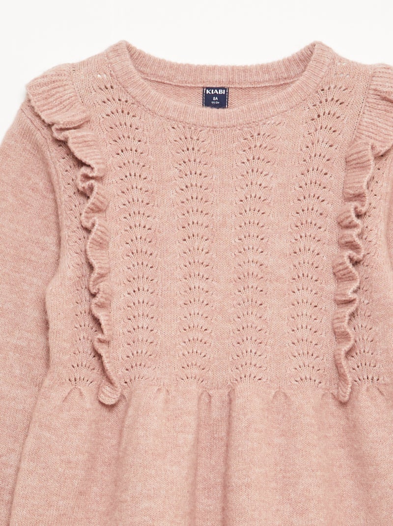 Vestido tipo jersey con punto calado y volantes Rosa - Kiabi