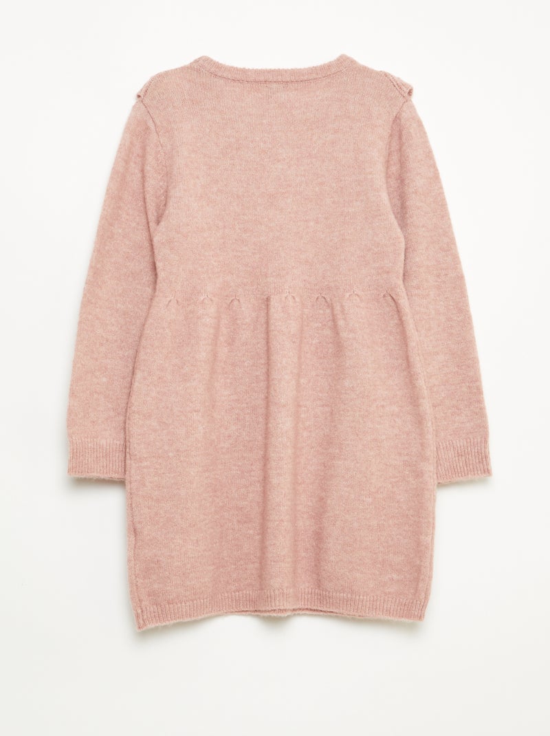 Vestido tipo jersey con punto calado y volantes Rosa - Kiabi