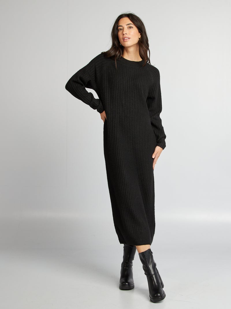 Vestido tipo jersey corte midi negro - Kiabi