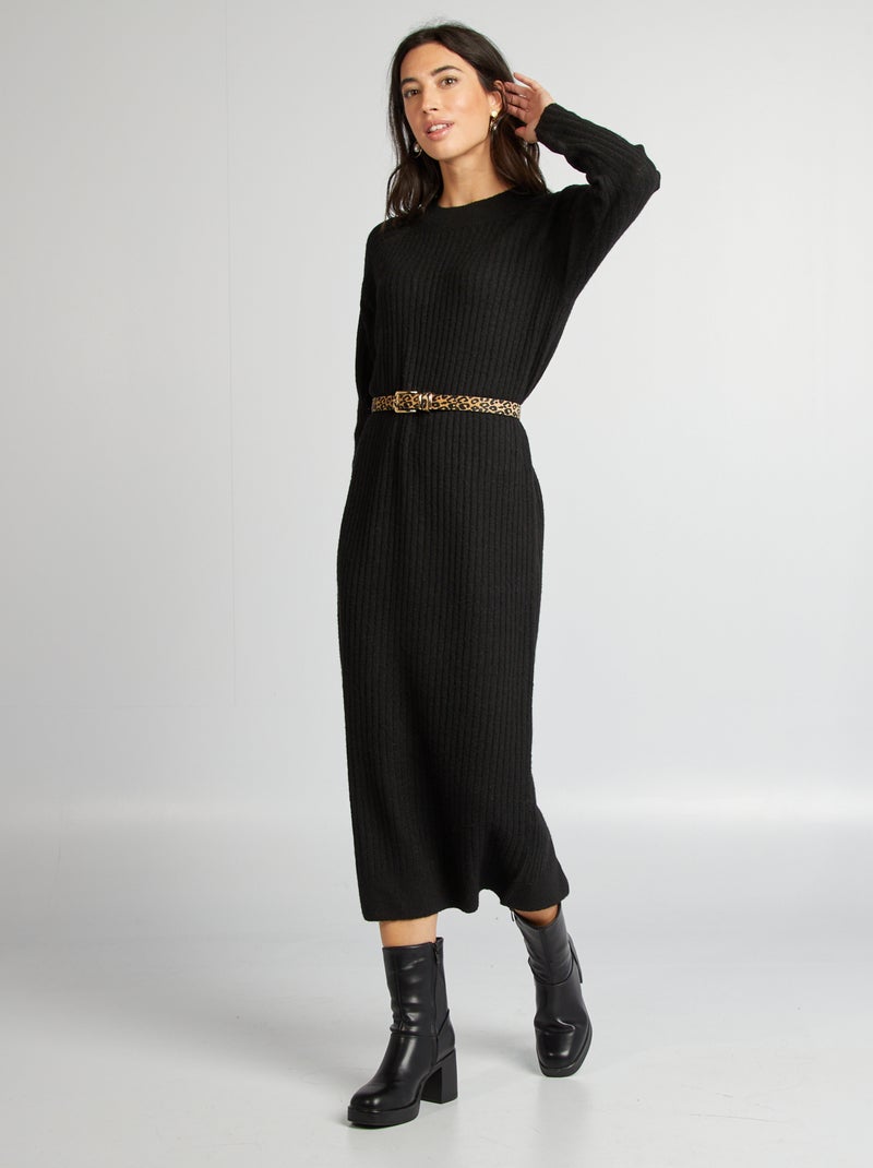 Vestido tipo jersey corte midi negro - Kiabi