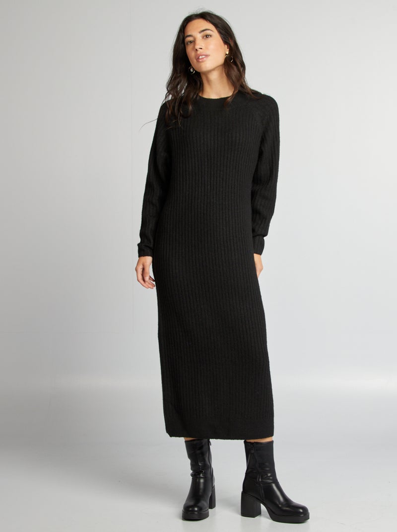 Vestido tipo jersey corte midi negro - Kiabi
