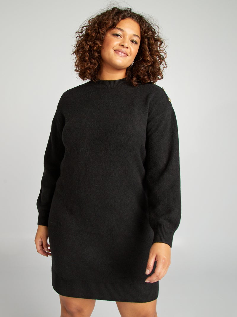 Vestido tipo jersey corto con botones dorados negro - Kiabi