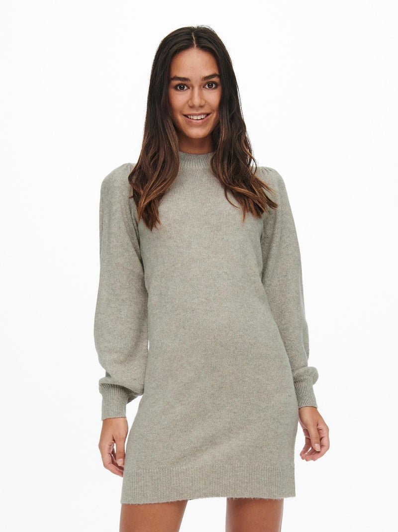 Vestido tipo jersey corto con cuello alto BEIGE - Kiabi
