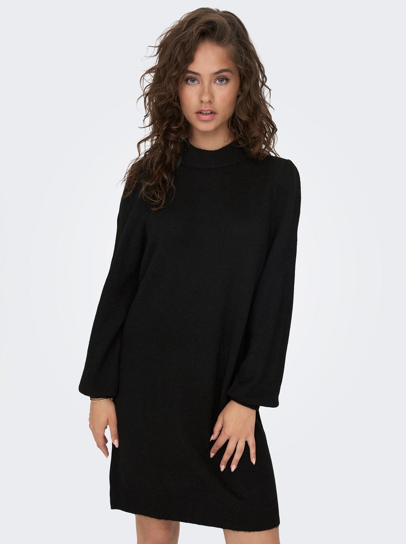 Vestido tipo jersey corto con cuello alto NEGRO - Kiabi