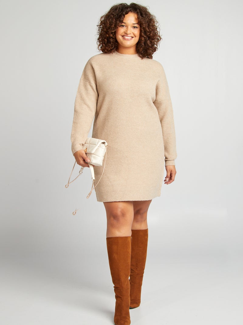 Vestido tipo jersey corto de punto BEIGE - Kiabi