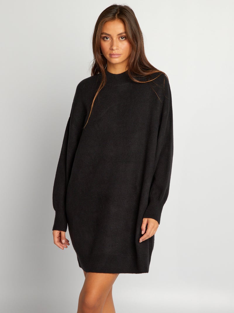 Vestido tipo jersey corto de punto liso negro - Kiabi