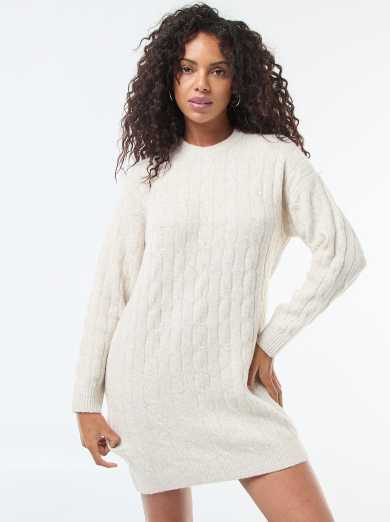 Vestido tipo jersey corto de punto trenzado Beige - Kiabi
