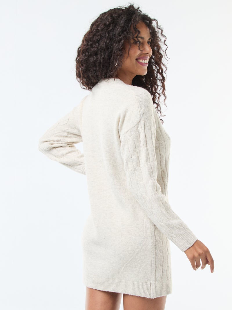 Vestido tipo jersey corto de punto trenzado Beige - Kiabi