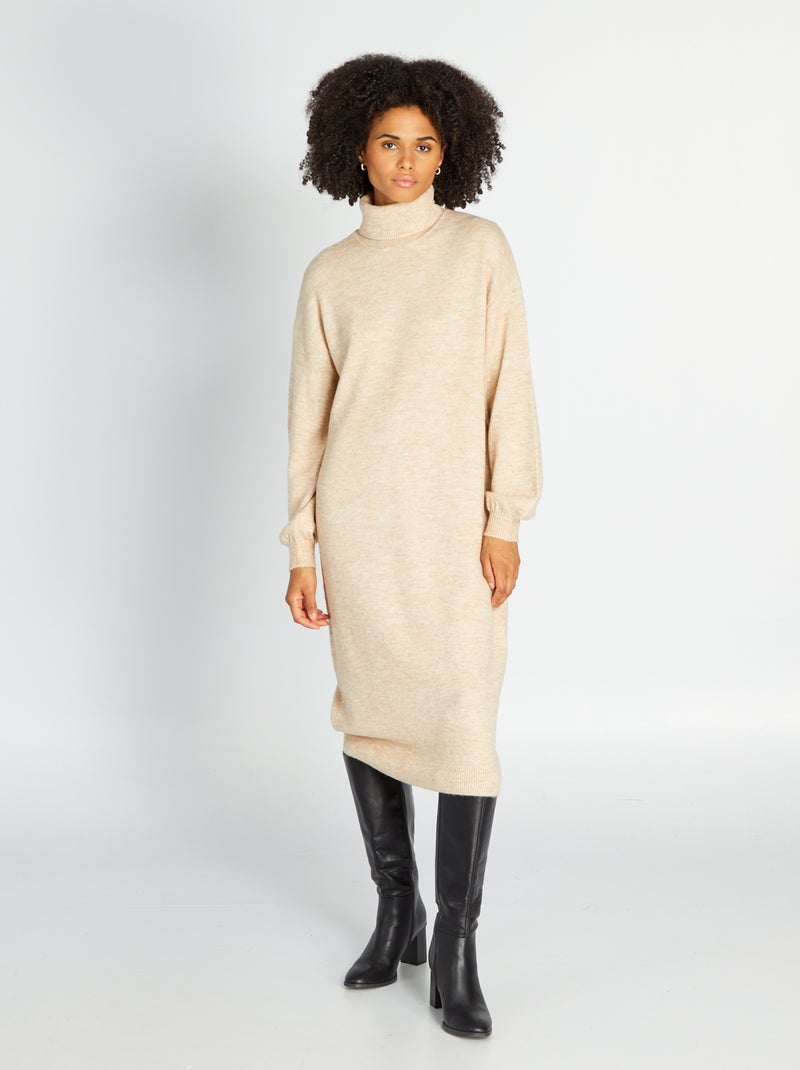 Vestido tipo jersey cuello alto BEIGE - Kiabi