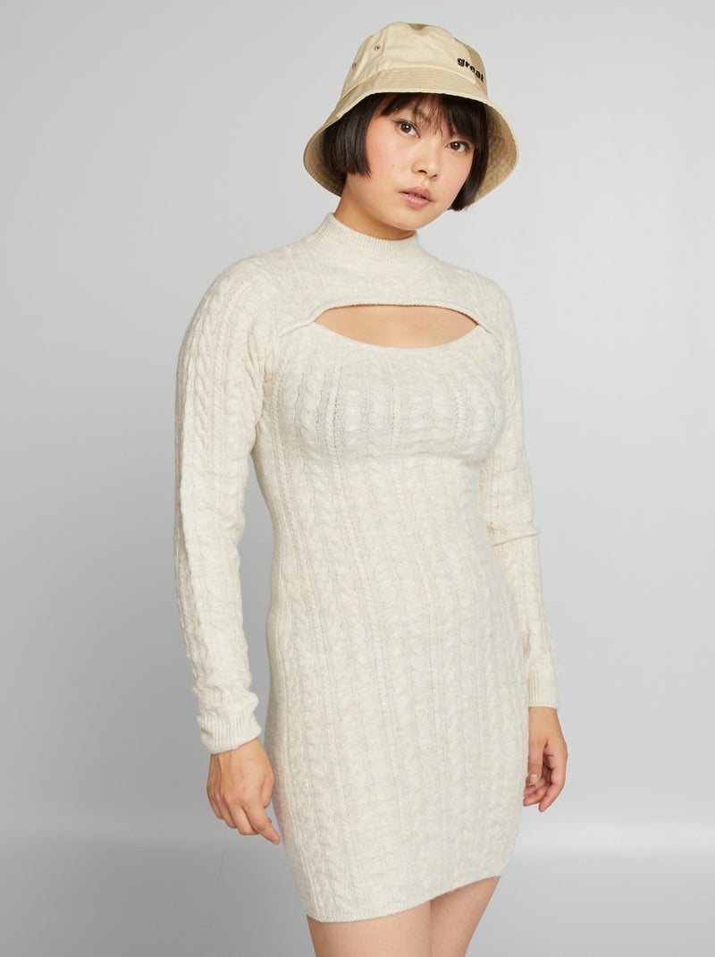 Vestido tipo jersey cuello alto BEIGE - Kiabi