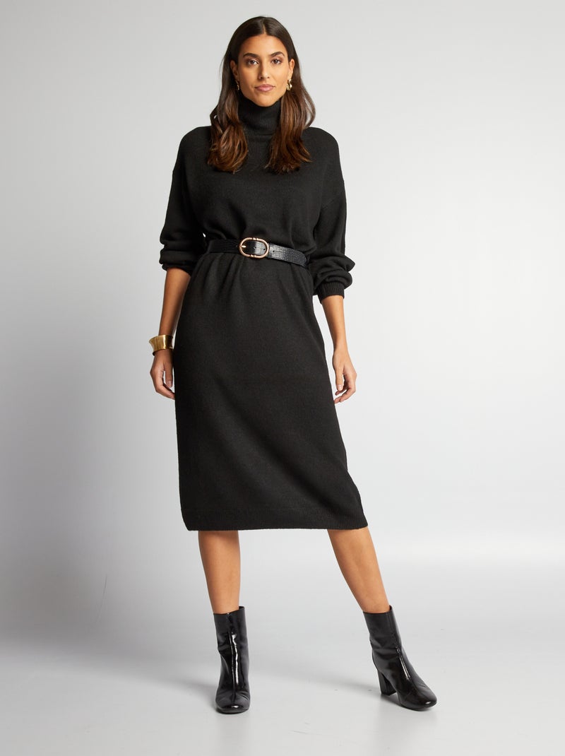 Vestido tipo jersey cuello alto negro - Kiabi