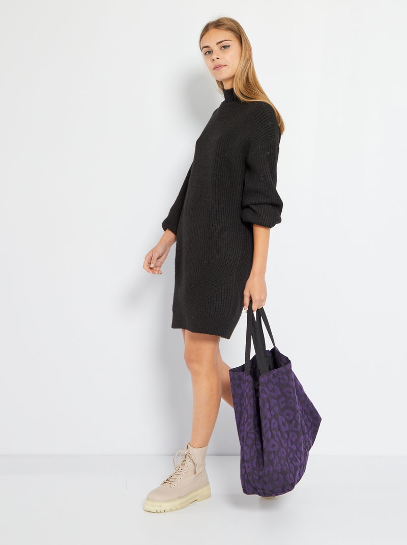 Vestido tipo jersey cuello alto Negro - Kiabi