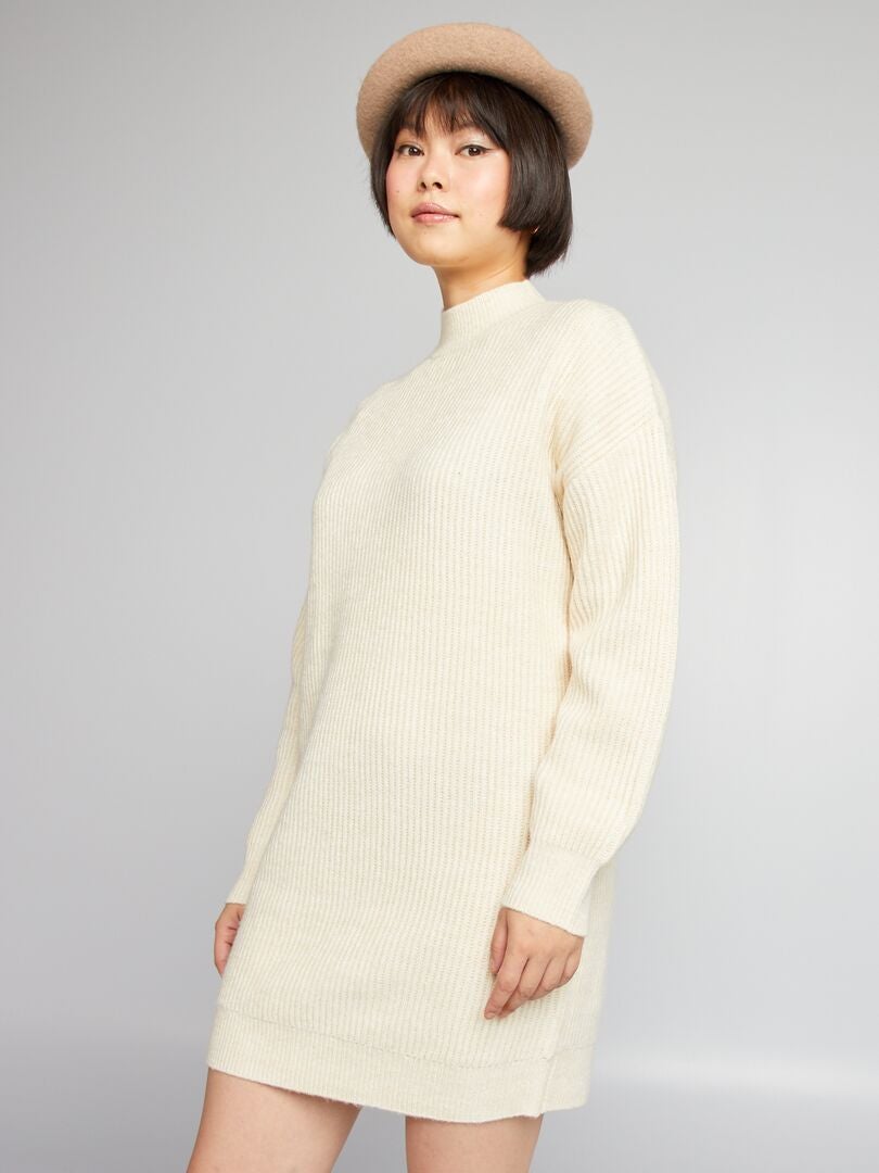 Vestido tipo jersey de canalé BEIGE - Kiabi