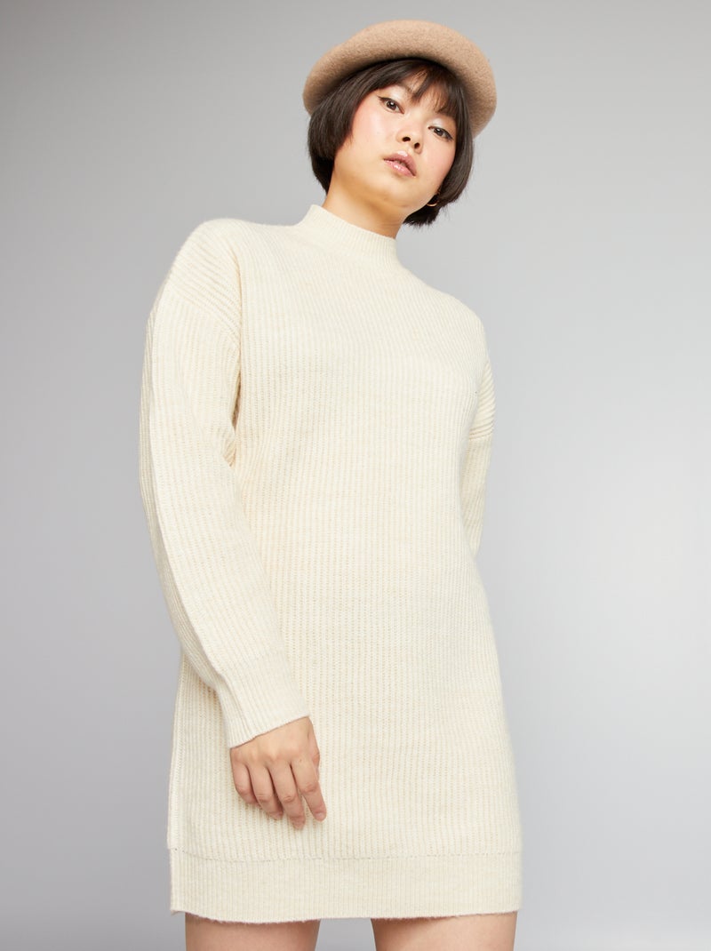 Vestido tipo jersey de canalé BEIGE - Kiabi