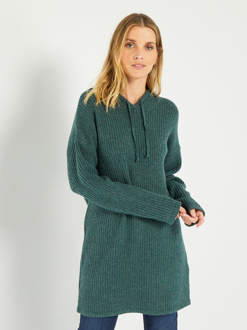 Vestido tipo jersey de canalé con capucha VERDE - Kiabi