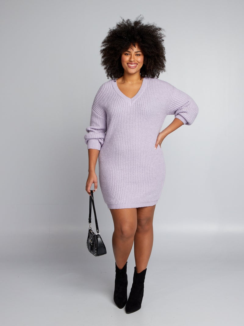 Vestido tipo jersey de canalé con cuello de pico PURPURA - Kiabi