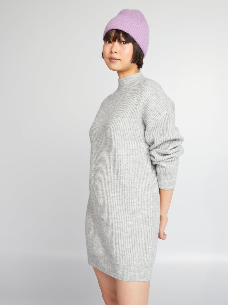 Vestido tipo jersey de canalé GRIS - Kiabi
