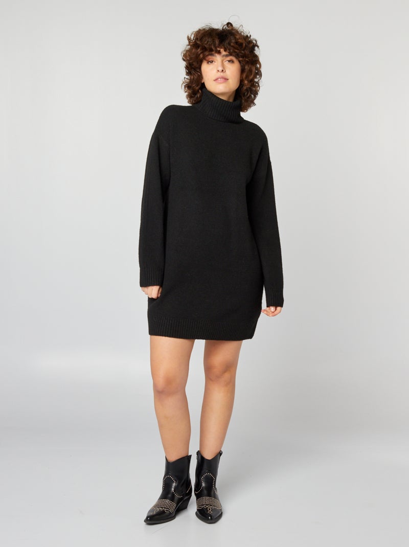 Vestido tipo jersey de cuello vuelto de mezcla de lana negro - Kiabi