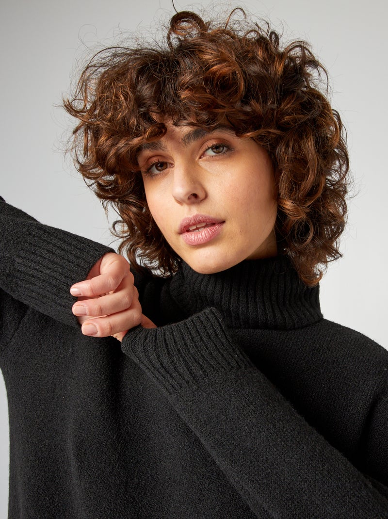 Vestido tipo jersey de cuello vuelto de mezcla de lana negro - Kiabi