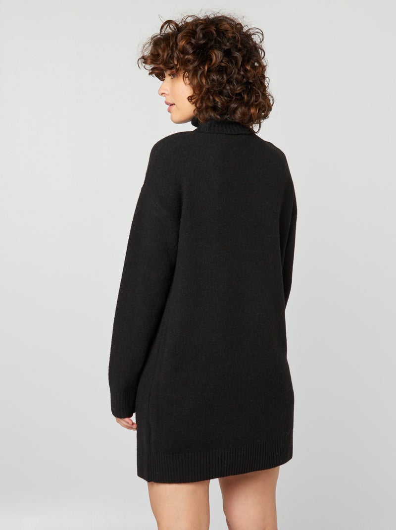 Vestido tipo jersey de cuello vuelto de mezcla de lana negro - Kiabi