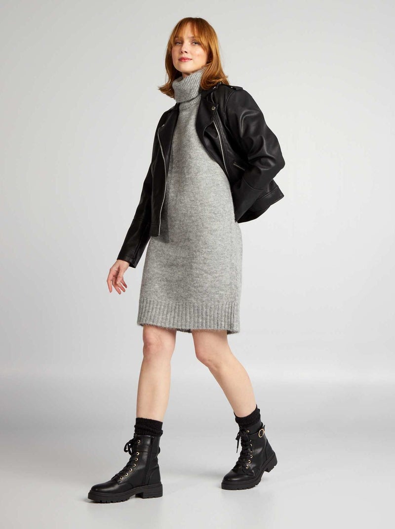 Vestido tipo jersey de cuello vuelto GRIS - Kiabi