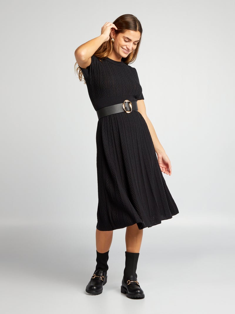 Vestido tipo jersey de espiga negro - Kiabi