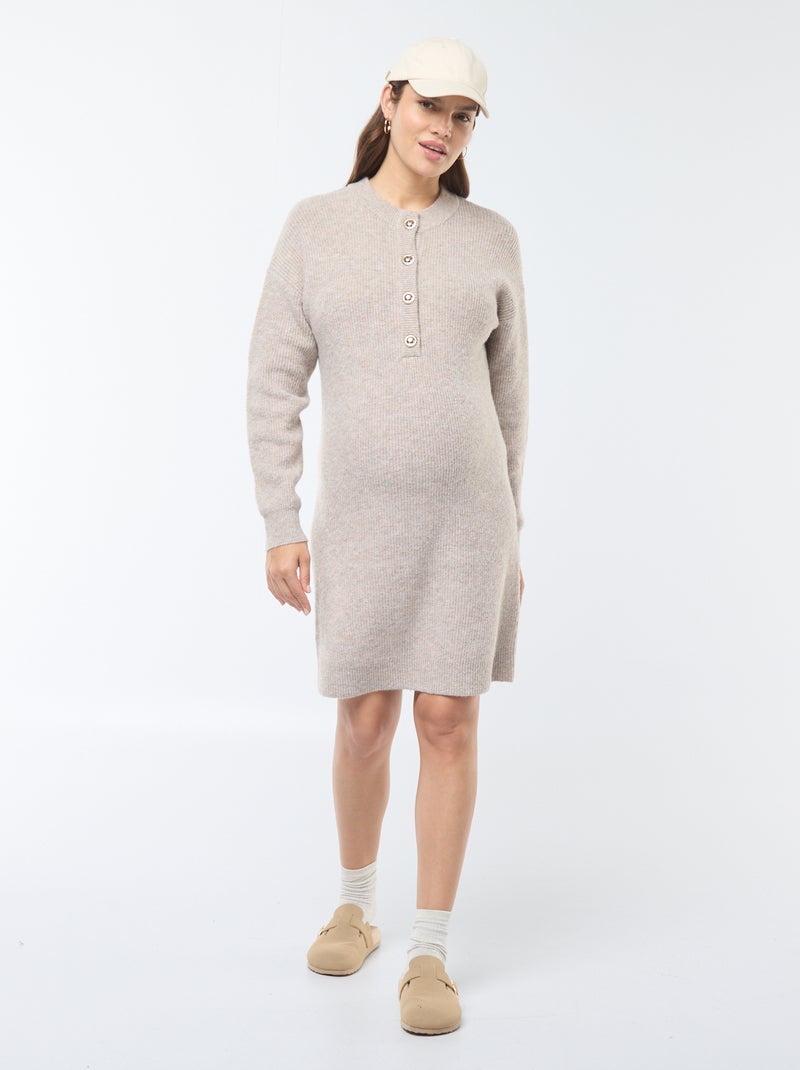 Vestido tipo jersey de lactancia con cierre de botones Beige - Kiabi