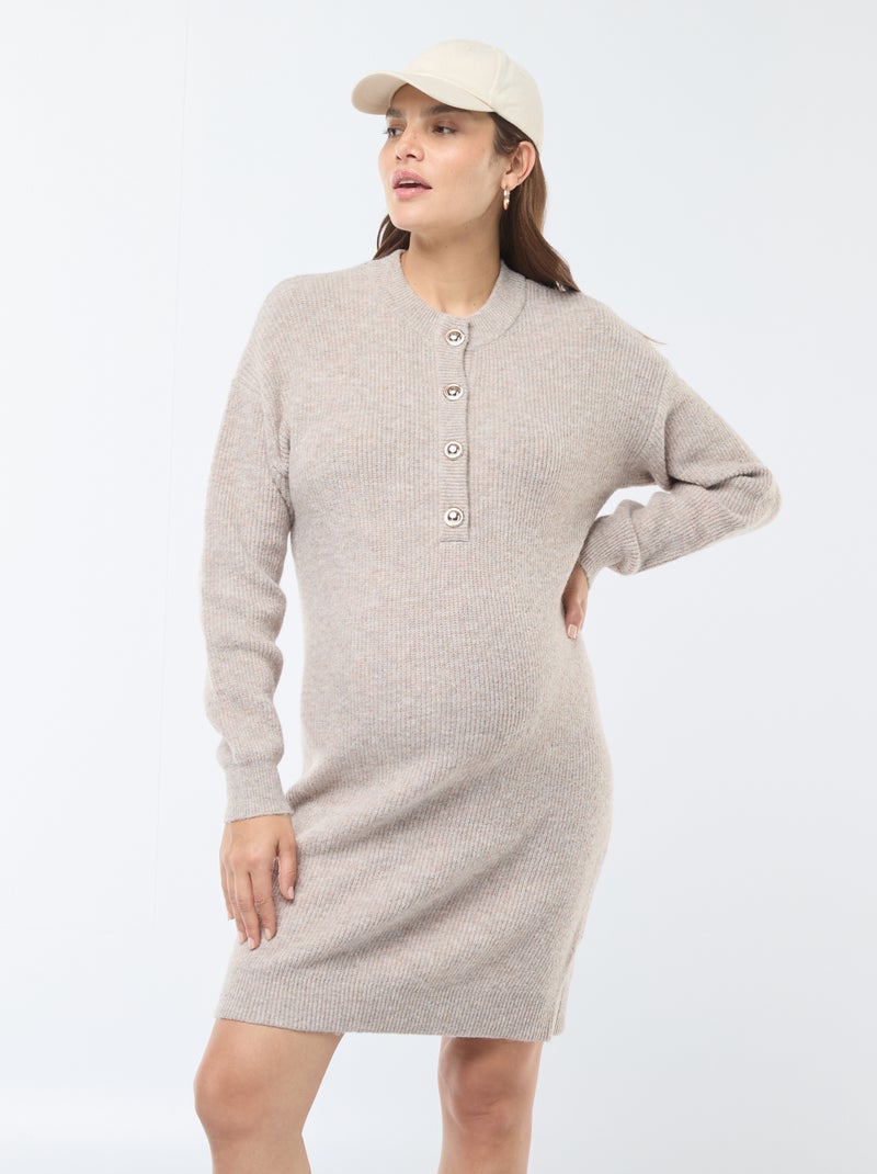Vestido tipo jersey de lactancia con cierre de botones Beige - Kiabi