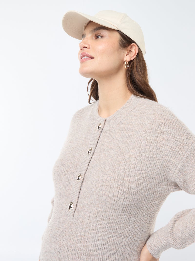 Vestido tipo jersey de lactancia con cierre de botones Beige - Kiabi