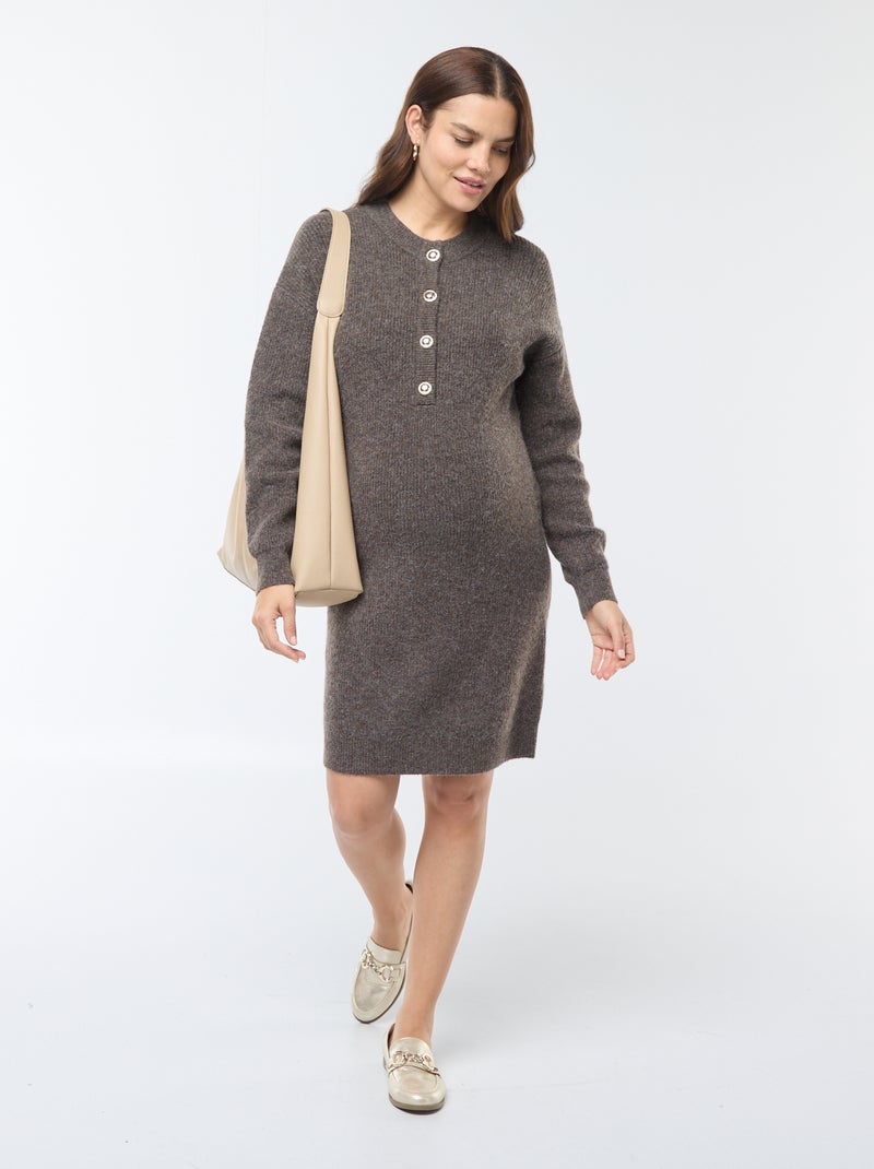 Vestido tipo jersey de lactancia con cierre de botones Marron - Kiabi