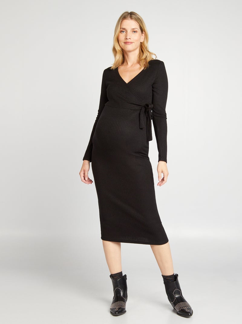 Vestido tipo jersey de lactancia de punto de canalé negro - Kiabi