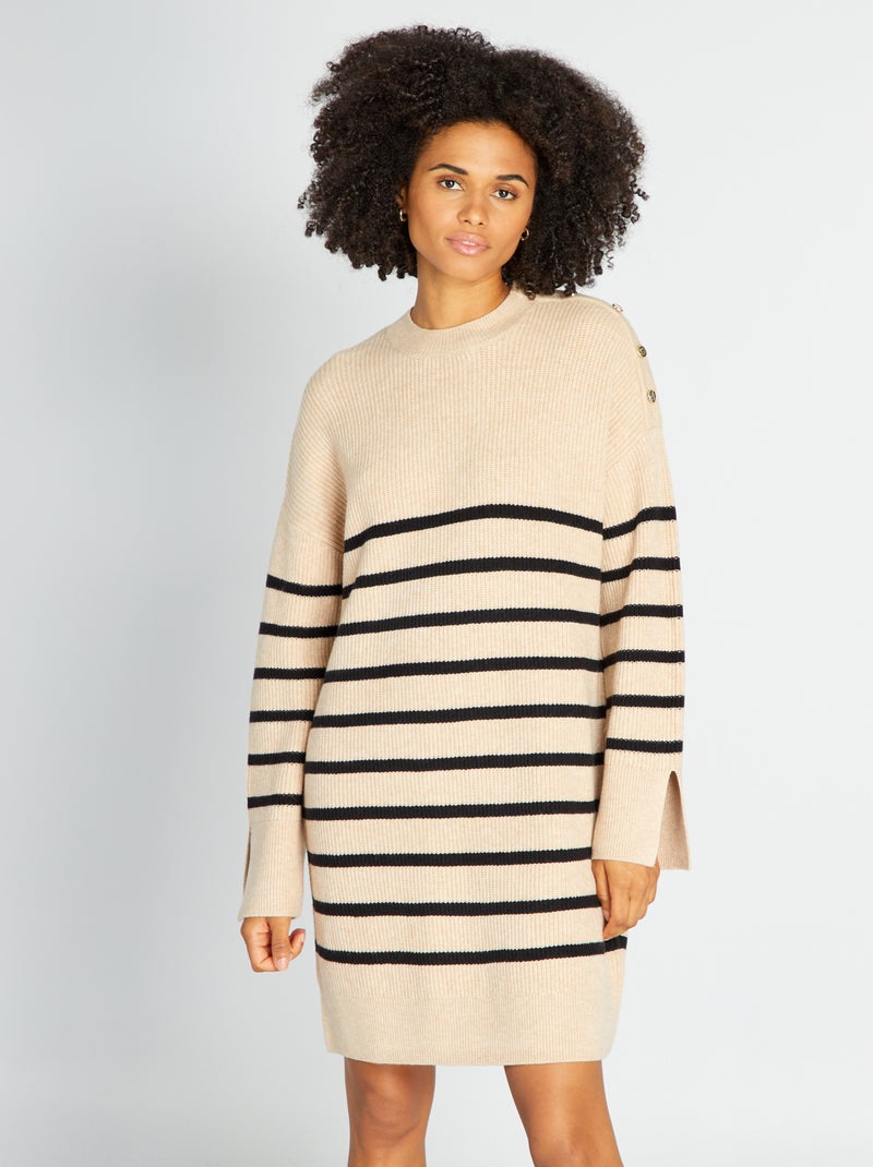 Vestido tipo jersey de manga larga 'rayas' BEIGE - Kiabi