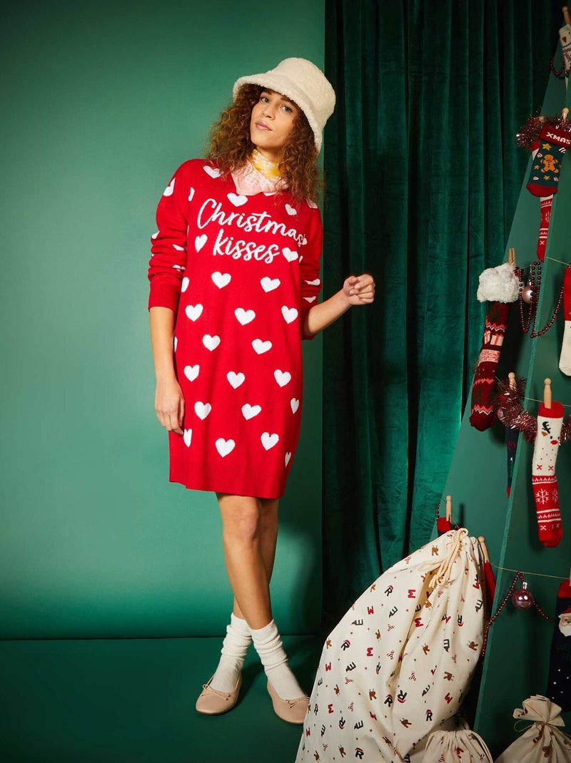 Vestido tipo jersey de Navidad ROJO - Kiabi