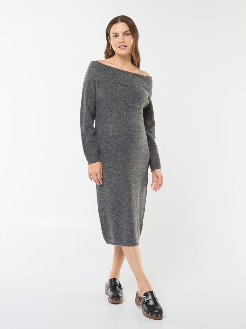 Vestido tipo jersey de premamá con cuello bardot Gris - Kiabi