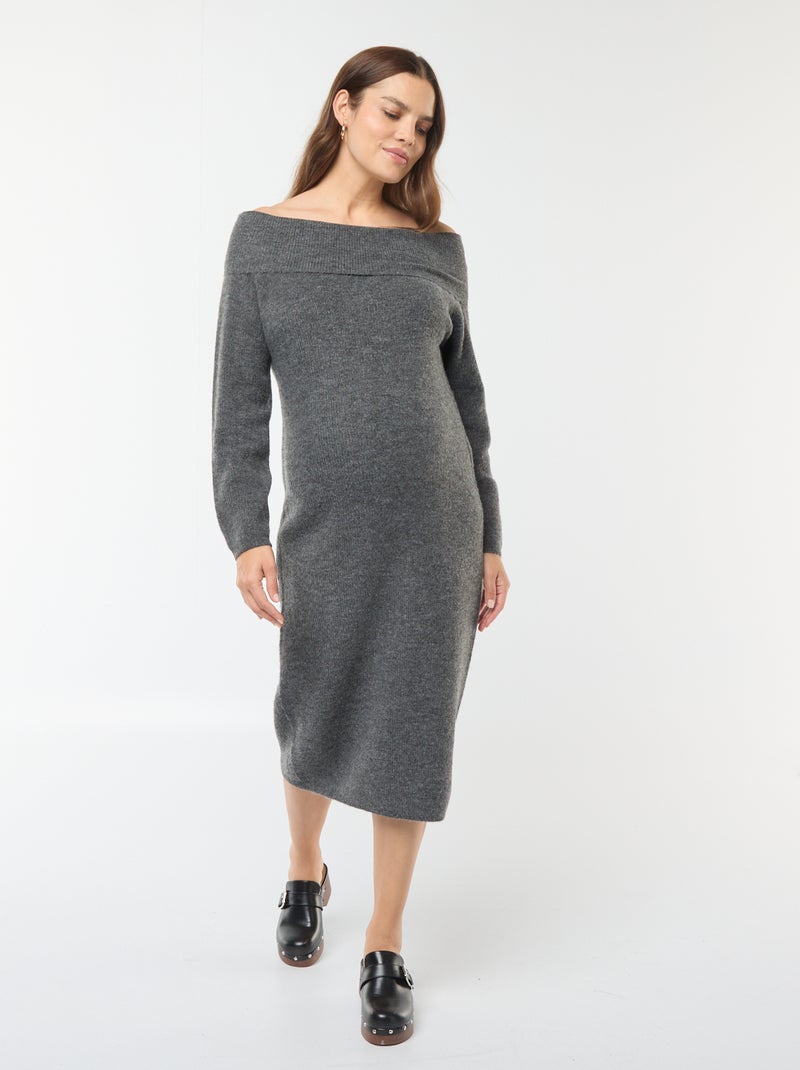 Vestido tipo jersey de premamá con cuello bardot Gris - Kiabi