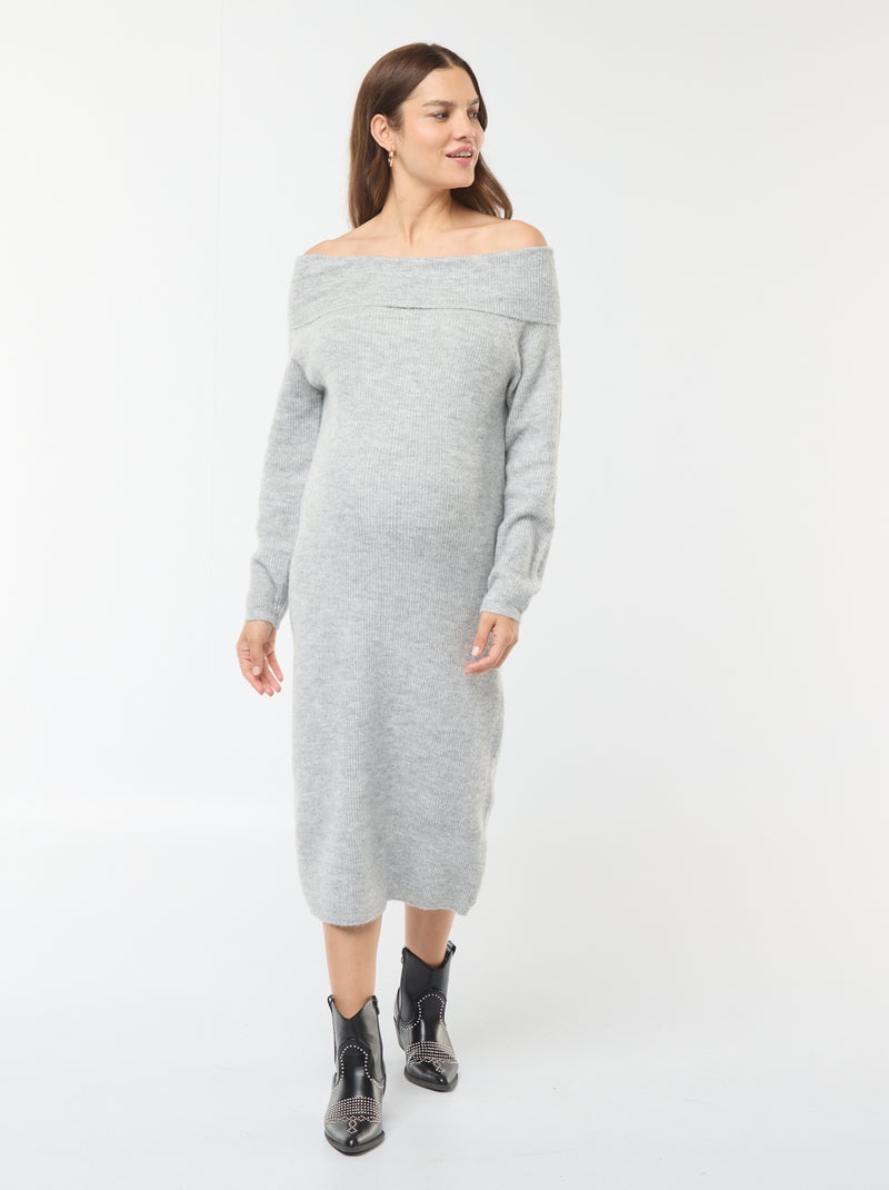 Vestido tipo jersey de premamá con cuello bardot Gris - Kiabi