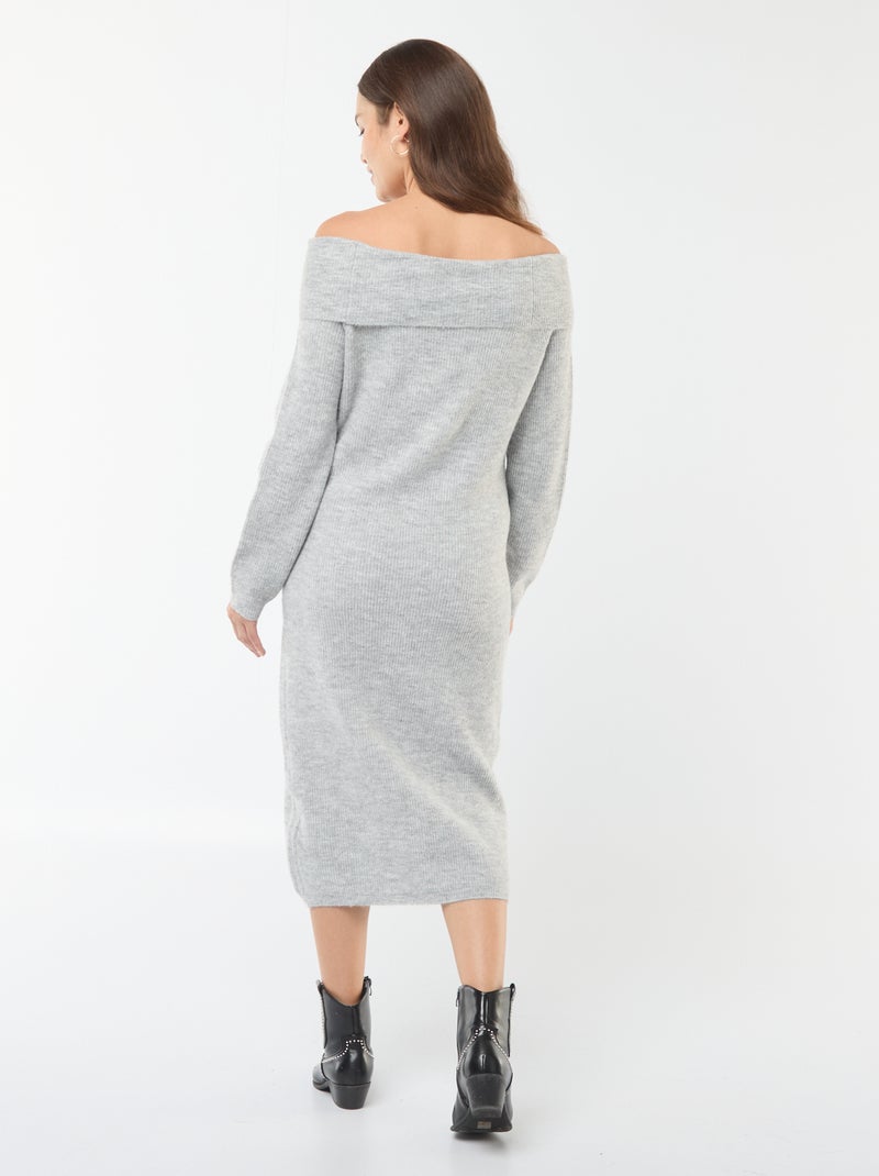 Vestido tipo jersey de premamá con cuello bardot Gris - Kiabi