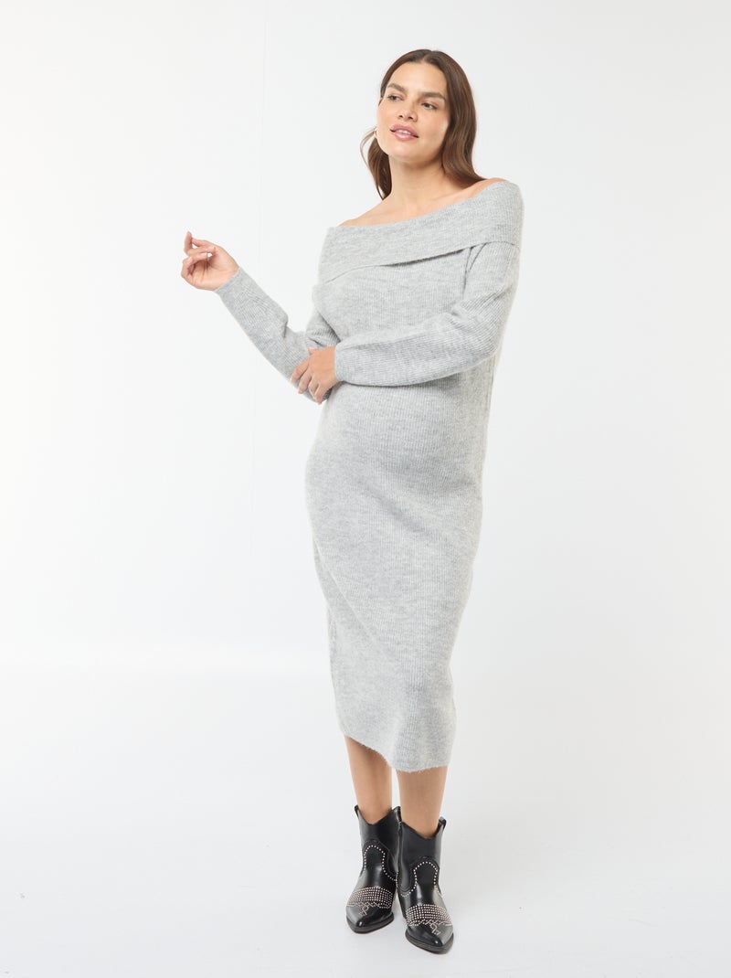 Vestido tipo jersey de premamá con cuello bardot Gris - Kiabi