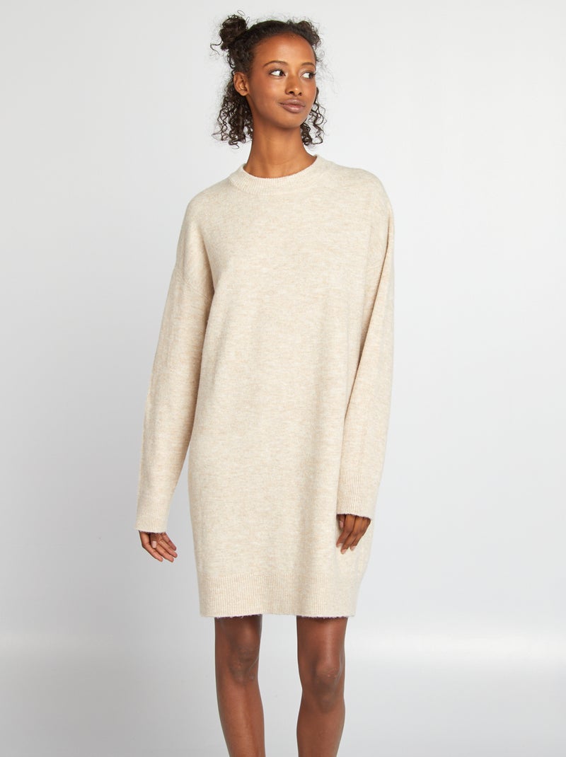 Boda Jersey Lana Vestido Vestido Lana Beige Vestido Tipo Jersey De