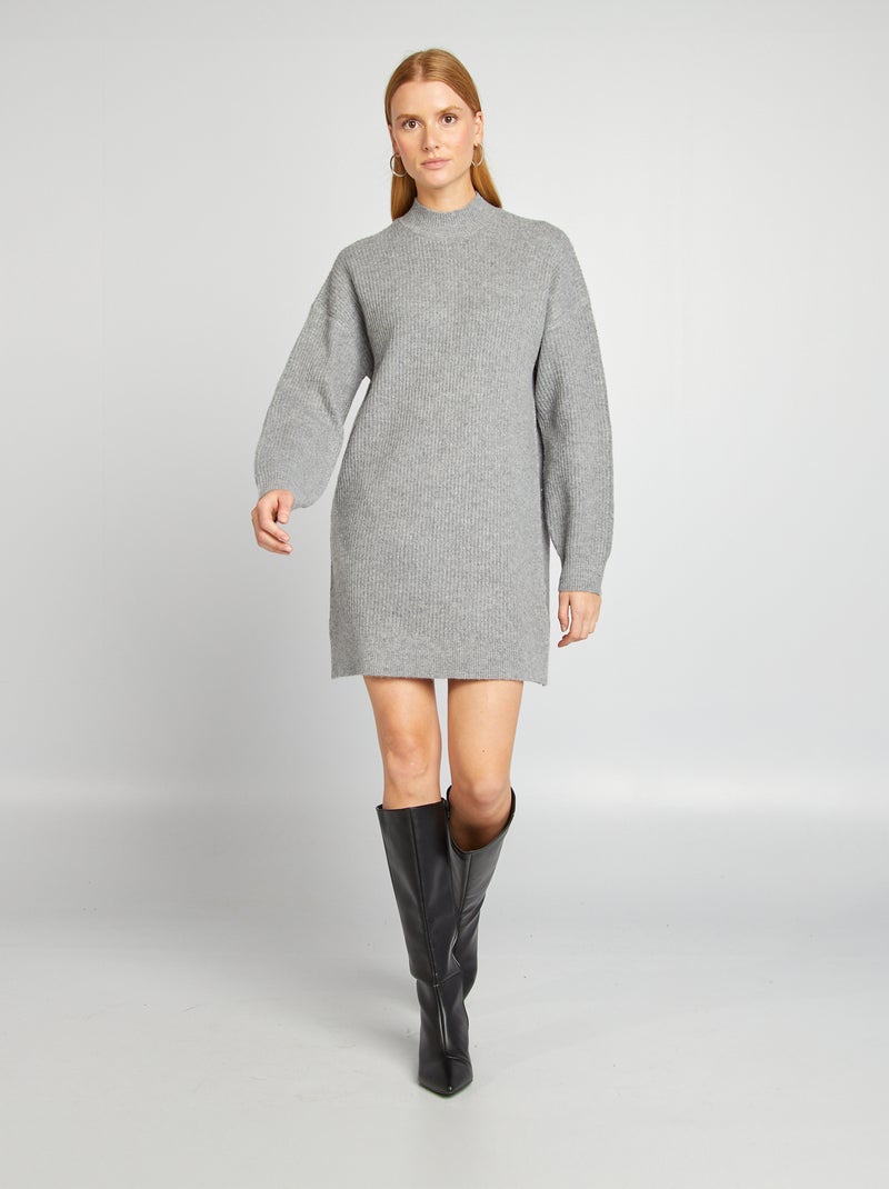 Vestido tipo jersey de punto con cuello ajustado GRIS - Kiabi