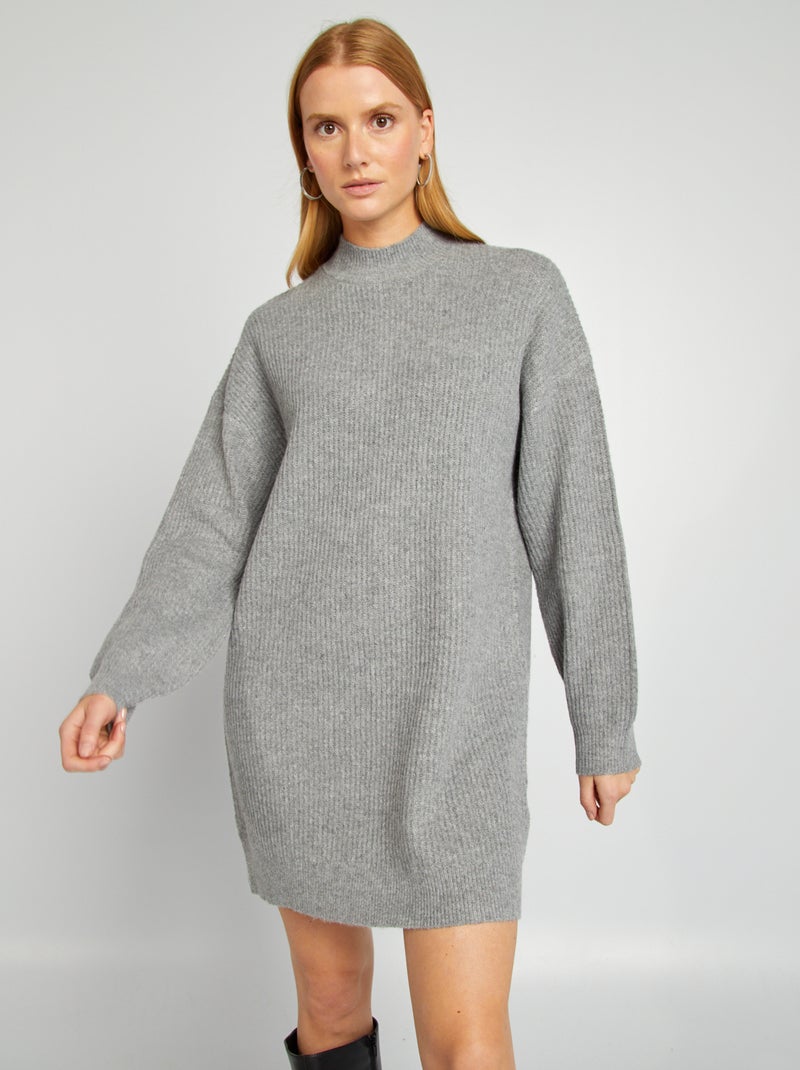 Vestido tipo jersey de punto con cuello ajustado GRIS - Kiabi