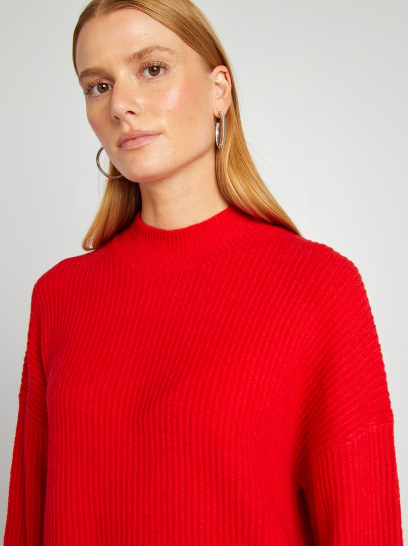 Vestido tipo jersey de punto con cuello ajustado ROJO - Kiabi